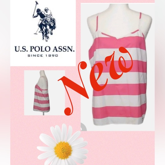 NEW U.S. Polo Pink & White Striped Tank Top - Picture 1 of 4